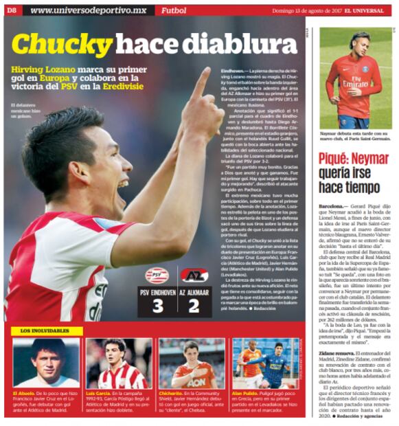 El Universal Deportes plasma los goles de Hirving Lozano en sus partidos debut