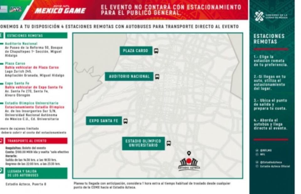 No habrá estacionamiento para el partido de la NFL en el Estadio Azteca 