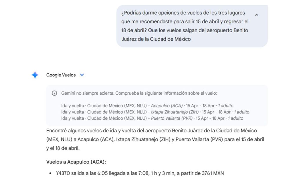 Cómo crear un itinerario de viaje con ayuda de Gemini. Imagen: captura de pantalla