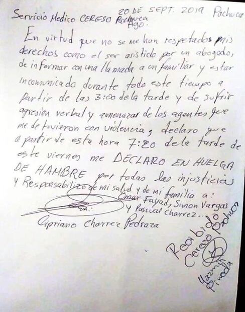 Tras su detención, Cipriano Charrez se declara en huelga de hambre