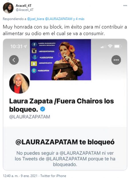 Laura Zapata quiere que Twitter suspenda la cuenta de AMLO