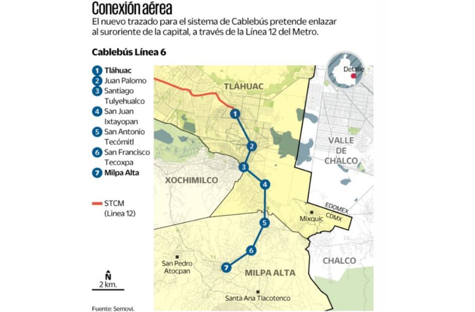 La nueva línea del Cablebús que irá de Milpa Alta-Tláhuac tendrá 7 estaciones. Foto: Especial