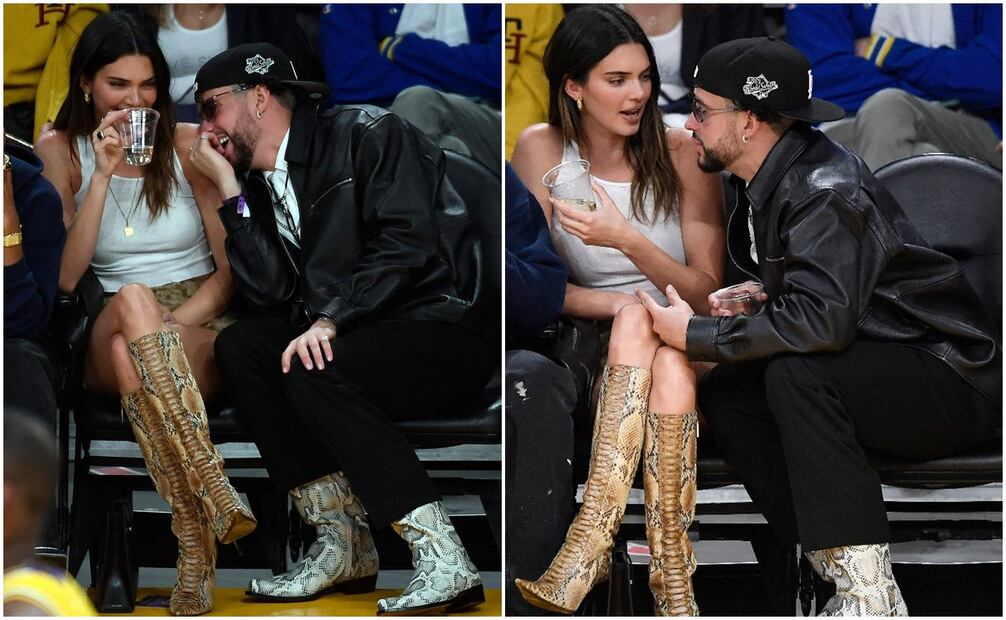 Kendall Jenner y Bad Bunny se divierten en partido de baloncesto. Foto: AFP.