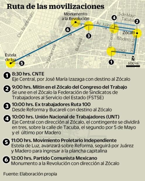 Una concentración y seis marchas por Día del Trabajo