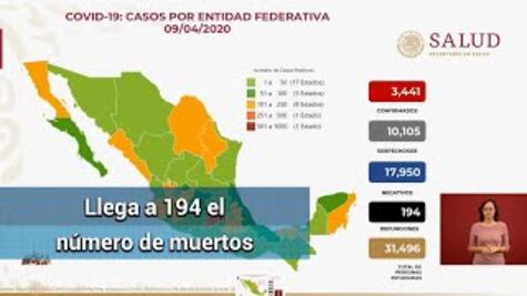 Llega a 3,441 el número de casos confirmados por Covid-19, hay 194 muertos