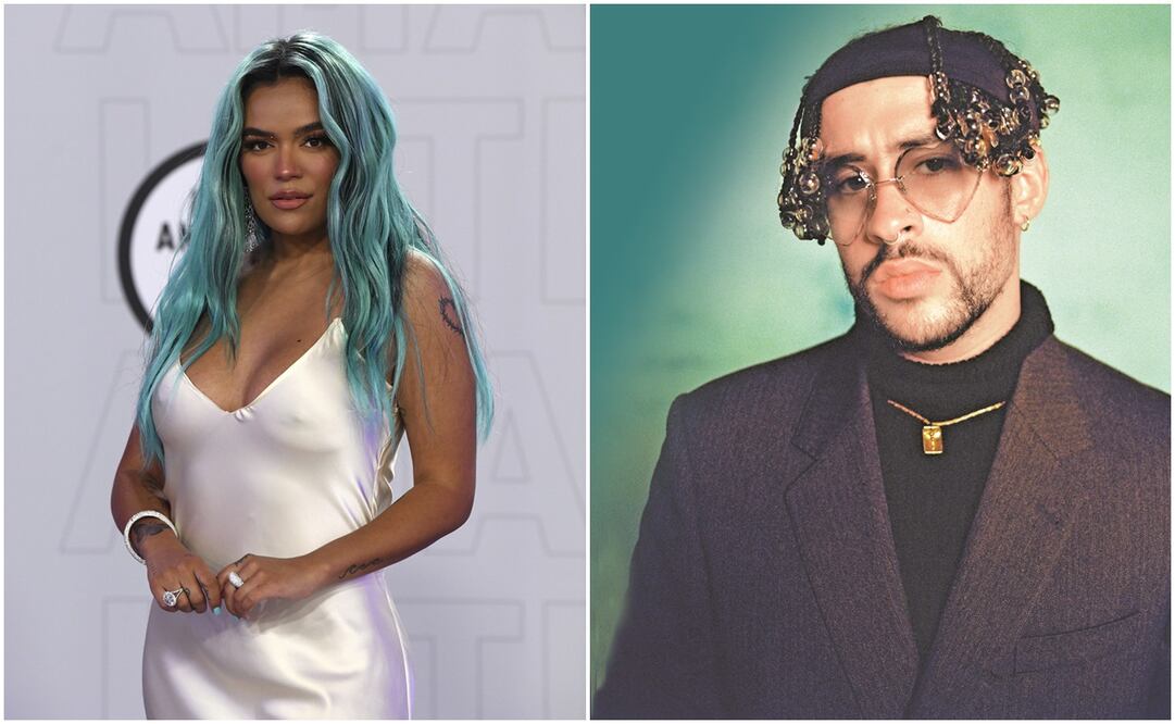 Karol G y Bad Bunny. Fotos: AP y Archivo
