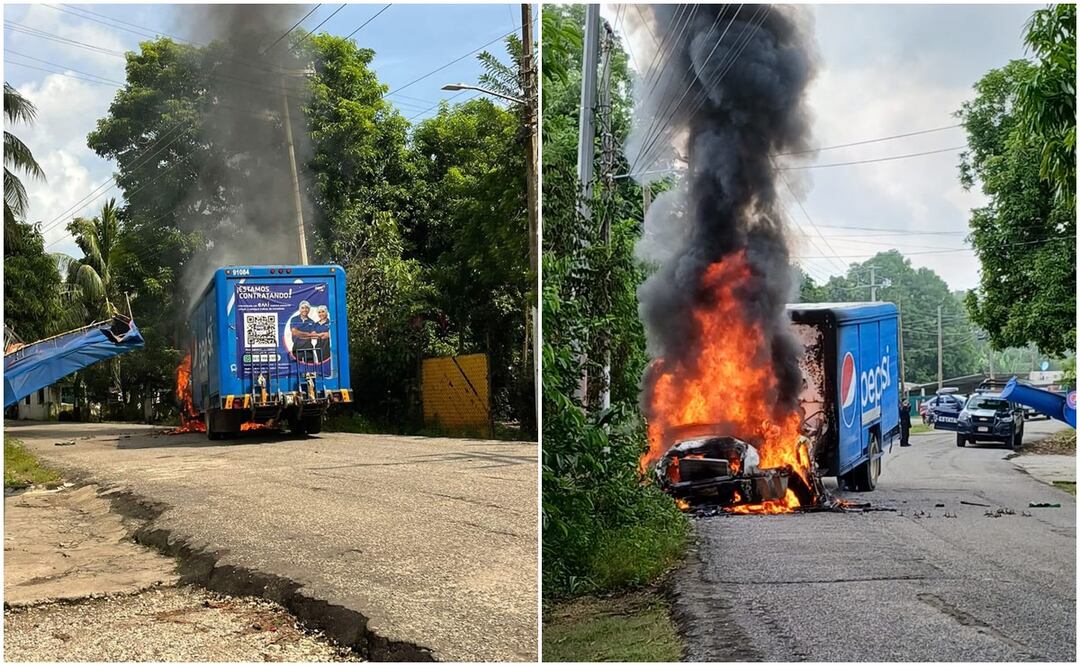 Este 22 de octubre, se reporta la quema de vehículos y negocios en Villahermosa, Tabasco. Foto: Especial