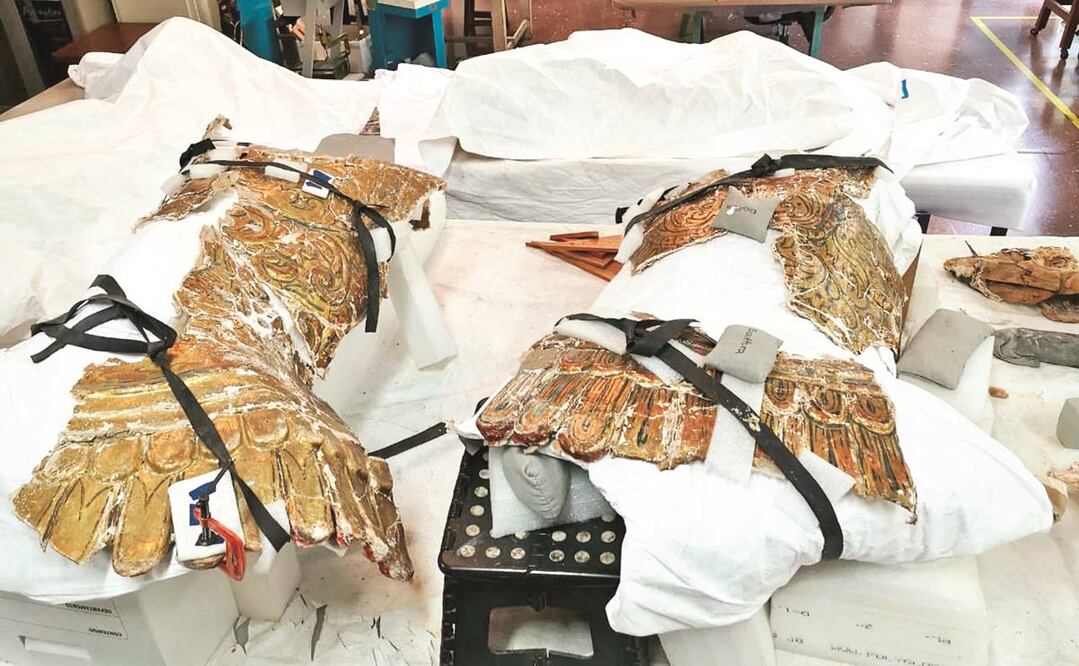 Los expertos de la Coordinación Nacional de Conservación del Patrimonio Cultural del INAH lograron avanzar en la coraza del Apóstol Santiago. Fotos: CORTESÍA INAH