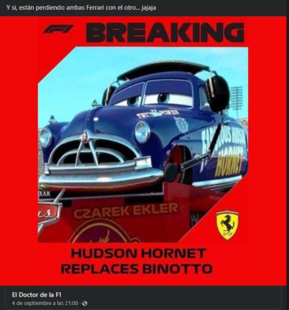 "Proponen" a personaje de Cars como reemplazo de Mattia Binotto en Ferrari
