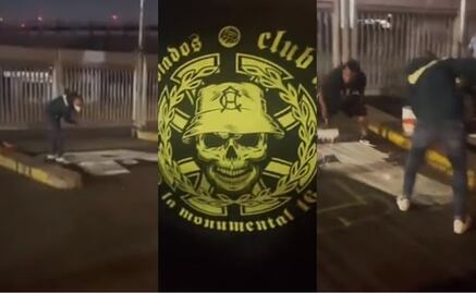 Integrantes de 'La Monumental' pintan mensaje en el estadio Azteca para burlarse de la afición de Tigres