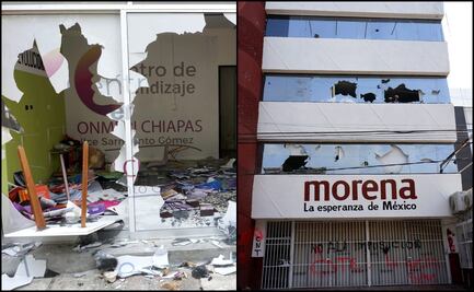 Maestros vandalizan oficinas de varios partidos políticos en Chiapas