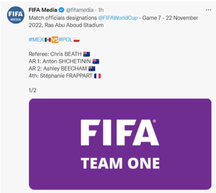 FIFA anuncia a los árbitros para el partido de México vs Polonia