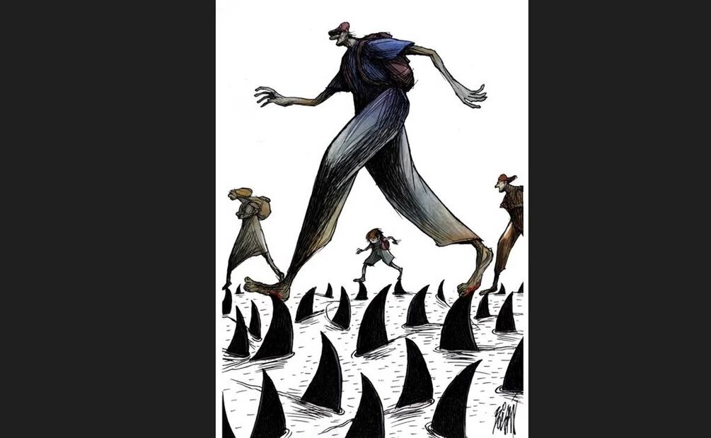 A decir de la SIP la caricatura ilustra “con dominio del dibujo y agudeza de concepción, los numerosos peligros que debe enfrentar el migrante en su larga travesía”.