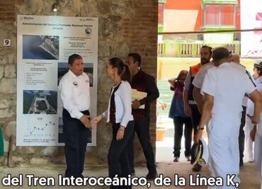Sheinbaum supervisa línea K del Tren Interoceánico; es un gran proyecto que inició AMLO y le damos continuidad, asegura