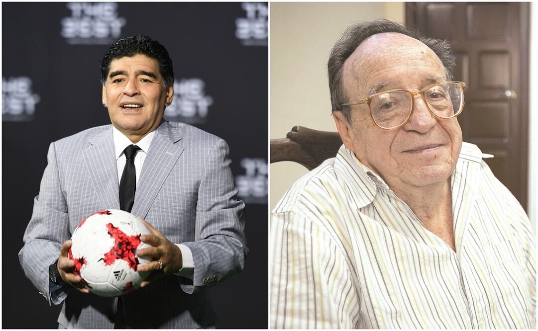 Diego Armando Maradona y Roberto Gómez Bolaños, Chespirito. Fotos: EFE y Archivo