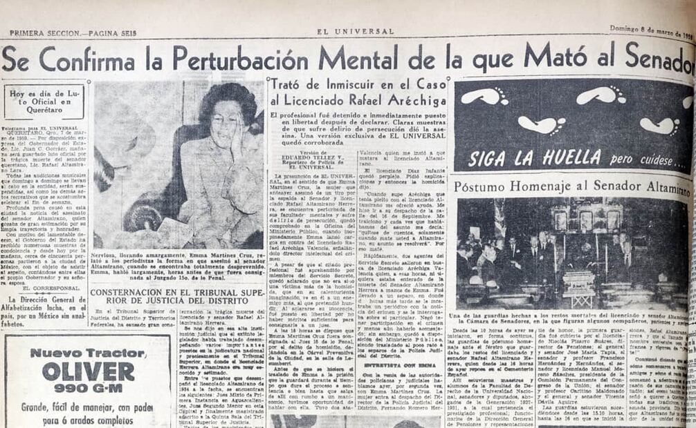 Plana de EL UNIVERSAL que “confirmó” la “perturbación mental” de la homicida. A pocas horas del crimen, este diario sostuvo que la responsable padecía de sus facultades, postura que después afirmaron las autoridades. Foto: Hemeroteca EL UNIVERSAL
