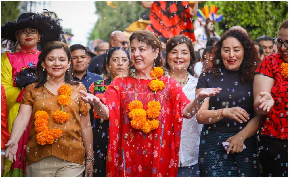 La gobernadora de Morelos, Margarita González Saravia, durante festival Miquixtli (31/10/2024). Foto: Especial