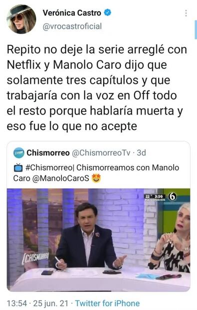 "Que Dios lo perdone", le dice Verónica Castro al director Manolo Caro