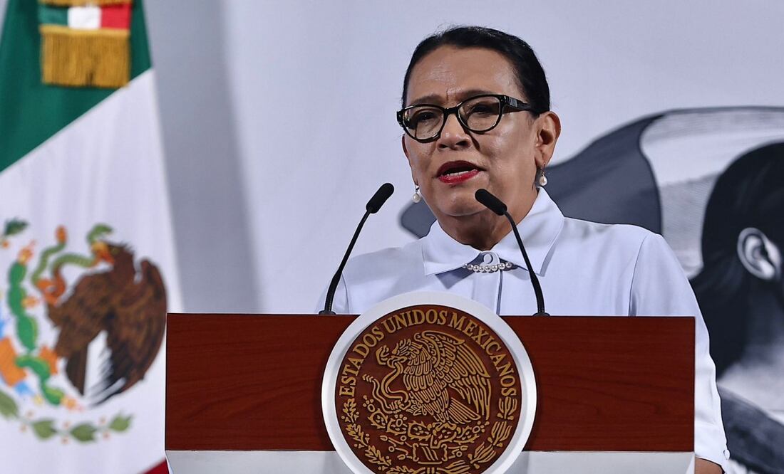 Rosa Icela Rodríguez, secretaria de Gobernación, en conferencia matutina del 22 de abril de 2025. Foto: Fernanda Rojas / EL UNIVERSAL