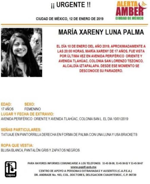 Alerta Amber para localizar a María Xareny Luna Palma y a Eric Darient Amaya Valdez