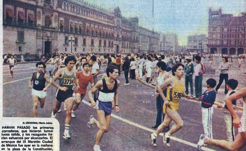 La maratón de 1984 había tenido su punto de partida en el Zócalo del Centro Histórico. Los derrumbes y demoliciones tras el siniestro del 85 obligarían a cambiar la ruta. Hemeroteca EL UNIVERSAL.