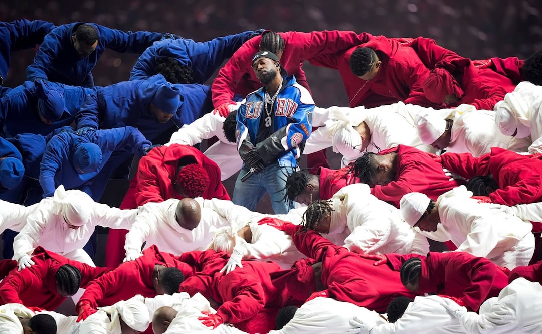 Kendrick Lamar actúa durante el espectáculo de medio tiempo del Super Bowl 59 de la NFL entre los Chiefs de Kansas City y los Eagles de Filadelfia. Foto: AP