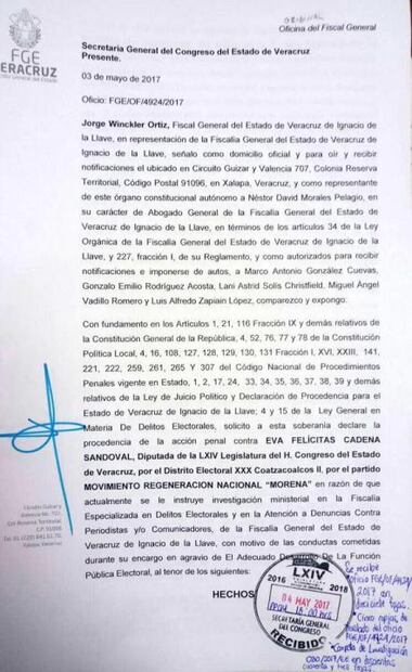 Fiscalía pide desafuero de la "recaudadora" Eva Cadena