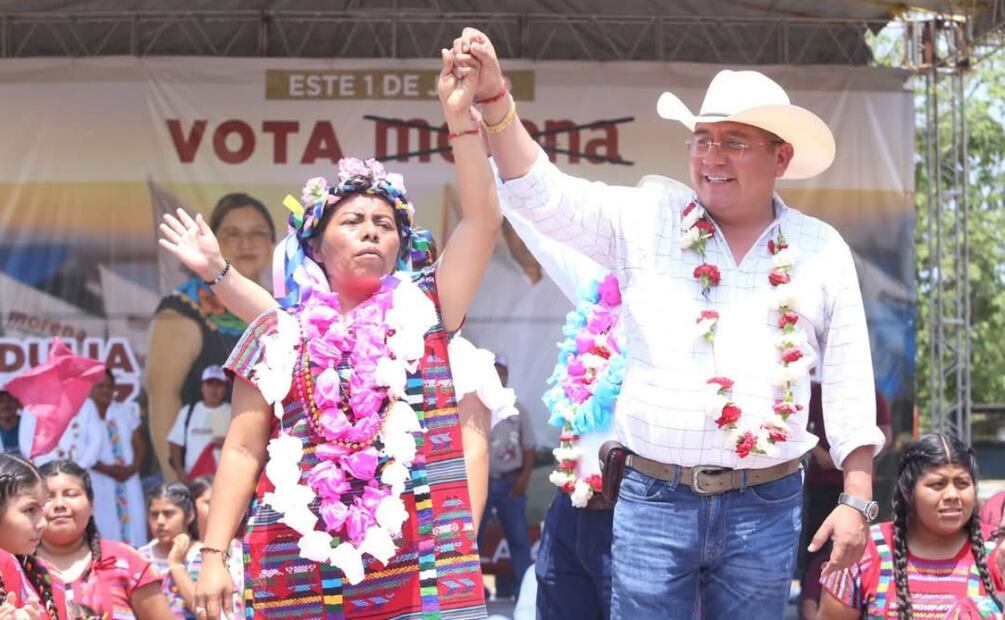 Candidata Elsa Cobos junto al representante de Morena en la entidad (05/05/2025). Foto: Especial