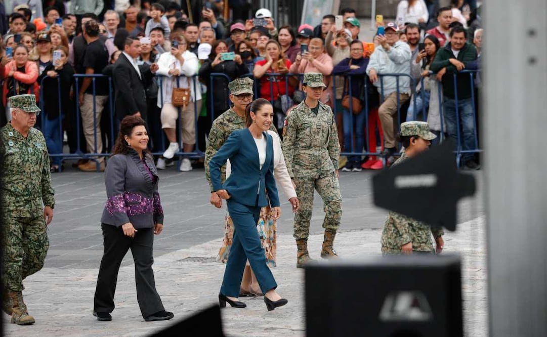 La presidenta Claudia Sheinbaum Pardo llegó la mañana de este 9 de julio del 2025, al atrio de la Basílica de Guadalupe. Foto: Diego Simón / EL UNIVERSAL