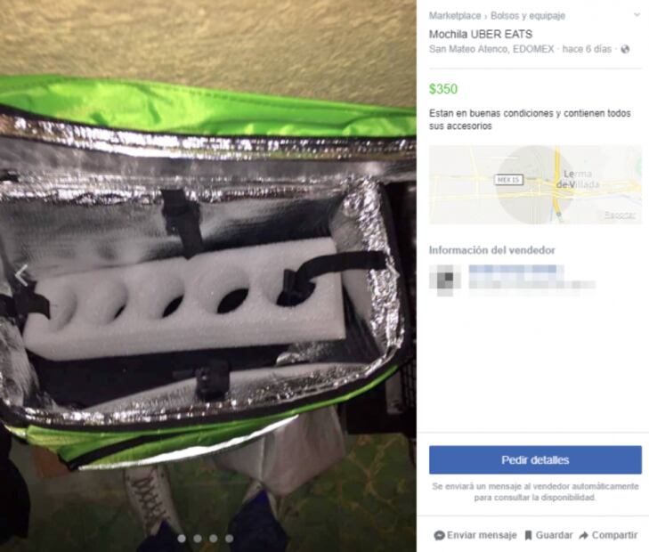 Venden mochilas de Uber Eats en Facebook desde 200 pesos