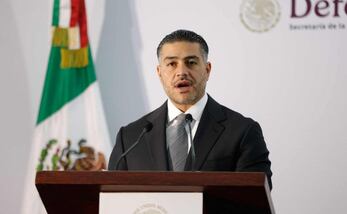Omar García Harfuch, titular de la SSPC, en conferencia de prensa del Gabinete de Seguridad con motivo del asesinato del alcalde de Uruapan. Foto: Diego Simón / EL UNIVERSAL.