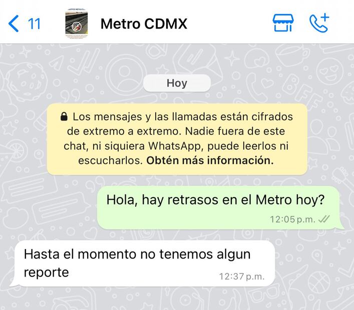 WhatsApp del Metro CDMX. Foto: Captura de pantalla EL UNIVERSAL