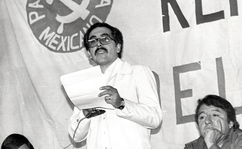 Pablo Gómez en la Facultad de Economía de la UNAM, 1980. Francisco King. Foto: Archivo / EL UNIVERSAL