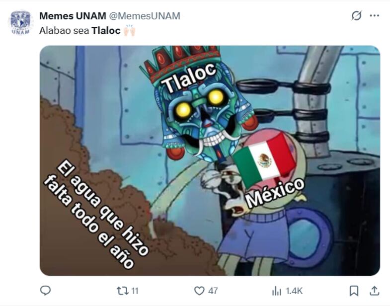 Los mejores memes que dejó la lluvia de este domingo 10 de agosto, usuarios hacen reclamo a Tláloc. Foto: Captura de pantalla