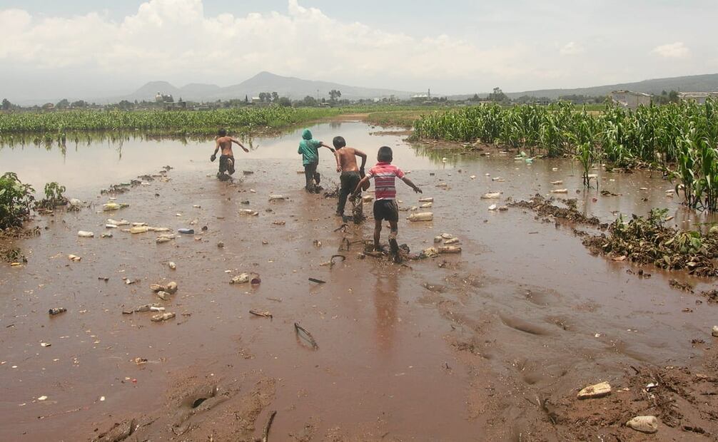 Cultivo anegado con aguas negras del Río Amecameca, al sur de Chalco, 2009. Este caudal también tuvo severos desbordamientos tras la desecación del Lago de Chalco, pero sus efectos fueron menos graves. Foto: Emilio Fernández/EL UNIVERSAL.