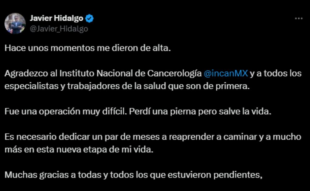 “Perdí una pierna, pero salvé la vida”; Javier Hidalgo, director del Pilares celebra salida del quirófano (14/06/2025). Foto: Captura de pantalla