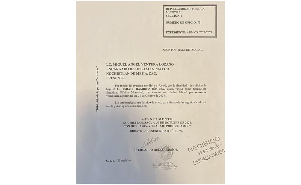 Ayuntamiento de Apulco, Zacatecas afirma que el alcalde fungía como Elemento Activo de Policía Municipal (13/11/2024). Foto: Especial