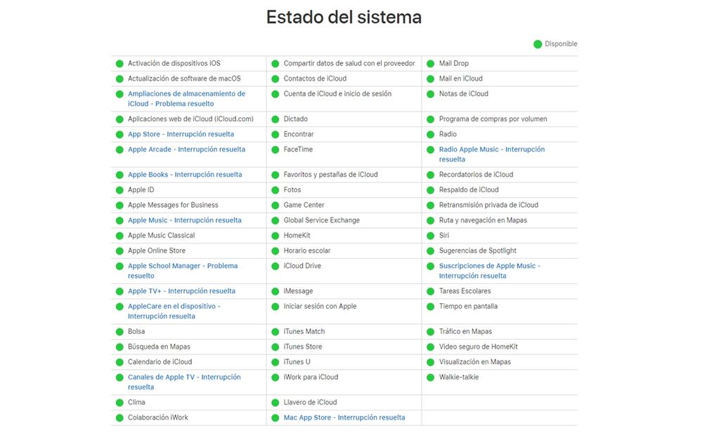 Fallan servicios de Apple. Foto: Captura de pantalla