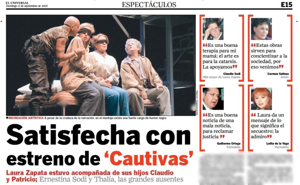 Laura Zapata llevó su secuestro al teatro. Así lo informó EL UNIVERSAL en 2005.