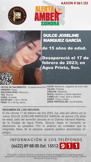 Localizan sana y salva a Dulce Joseline, joven de 15 años desaparecida en Sonora