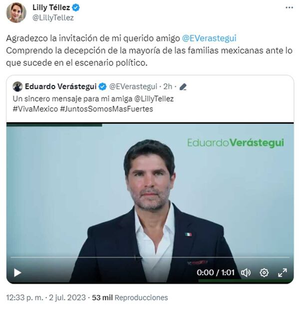 La senadora agradeció la invitación de su amigos para formar parte de Viva México. Foto: captura de pantalla
