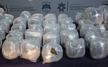 Aseguran 100 kilos de marihuana dentro de maletas en Puebla