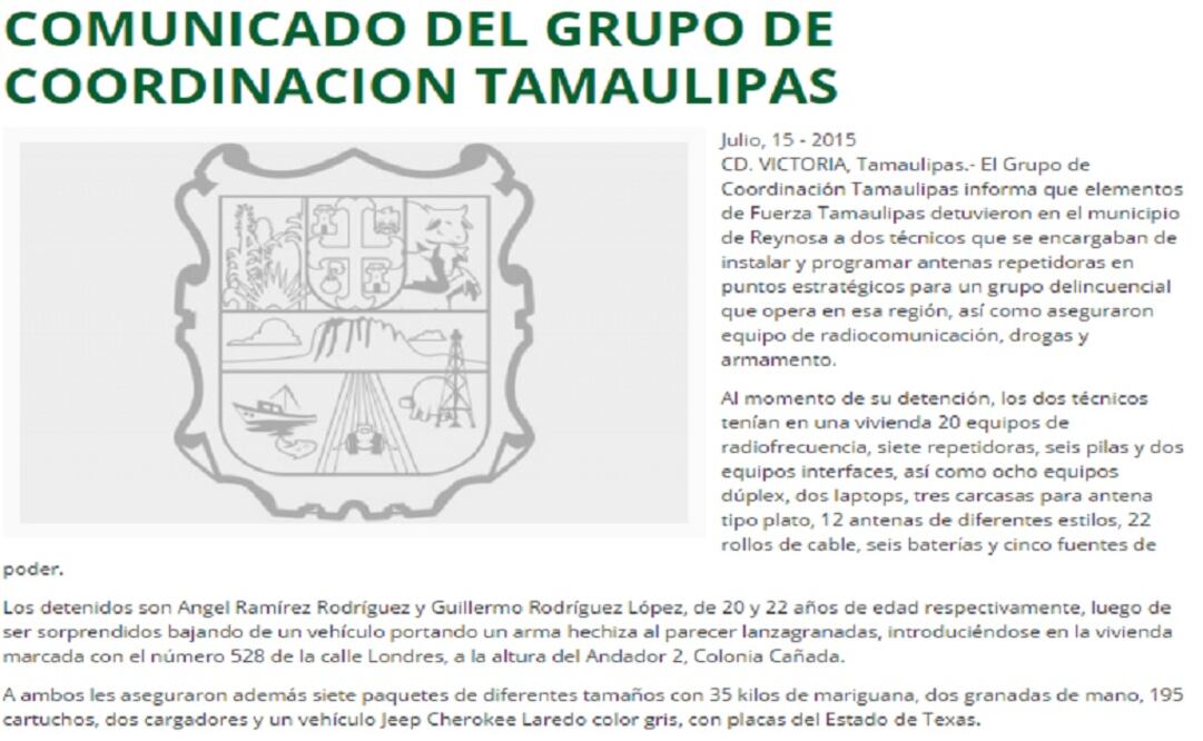 Press release Taken from the website of the government of Tamaulipas.