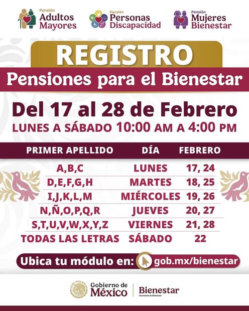 Calendario para el registro de Pensiones. Foto: Tomada de la cuenta de IG de @ariadnamontielreyes