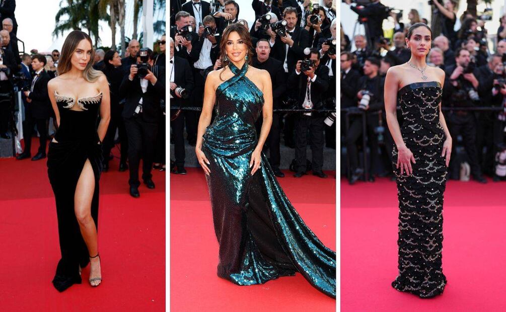 Belinda y Renata lucen los vestidos negros más elegantes en el Festival de Cannes, mientras Eva destaca en verde esmeralda. Foto: EFE y AFP