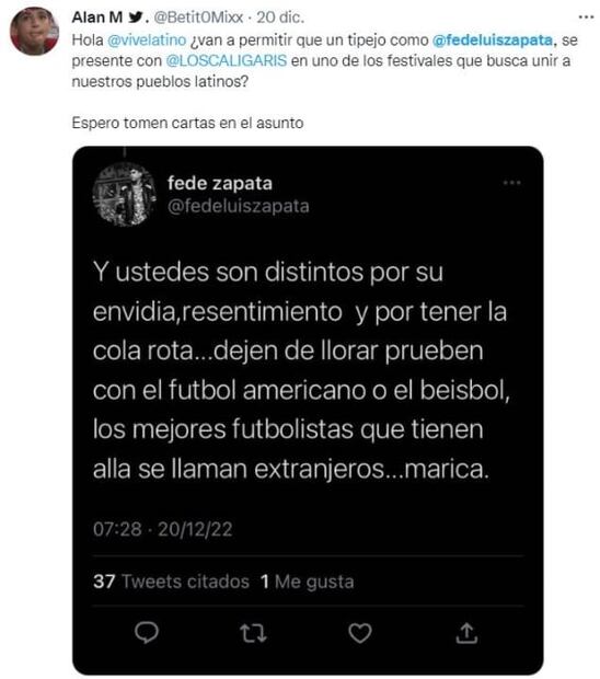 Él es Federico Zapata, el músico que quedó fuera de Los Caligaris tras insultar a los mexicanos
