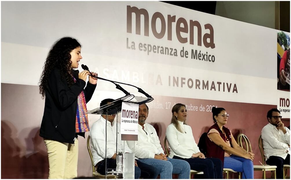 Luisa María Alcalde, líder de Morena durante Asamblea en Yucatán este 17 de octubre de 2024. Foto Especial