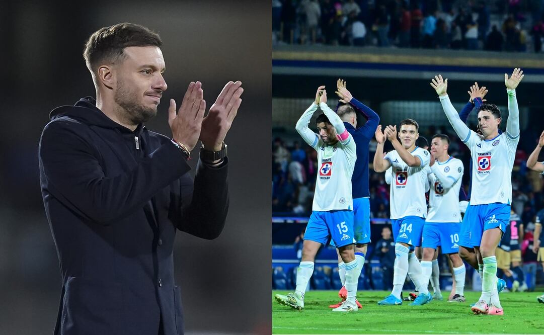 Martín Anselmi y Cruz Azul en festejo, durante el partido ante Pumas en el Estadio Olímpico Universitario - Fotos: Imago7