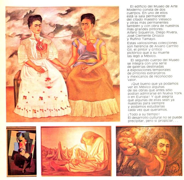 Folleto del MAM de los años 70 donde se aprecian famosas pinturas de artistas mexicanos como Frida Kahlo, Alfaro Siqueiros, Diego Rivera y Rufino Tamayo. Colección Carlos Villasana.
