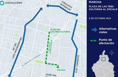 Estos son los cortes y alternativas viales por marcha conmemorativa del 2 de octubre  